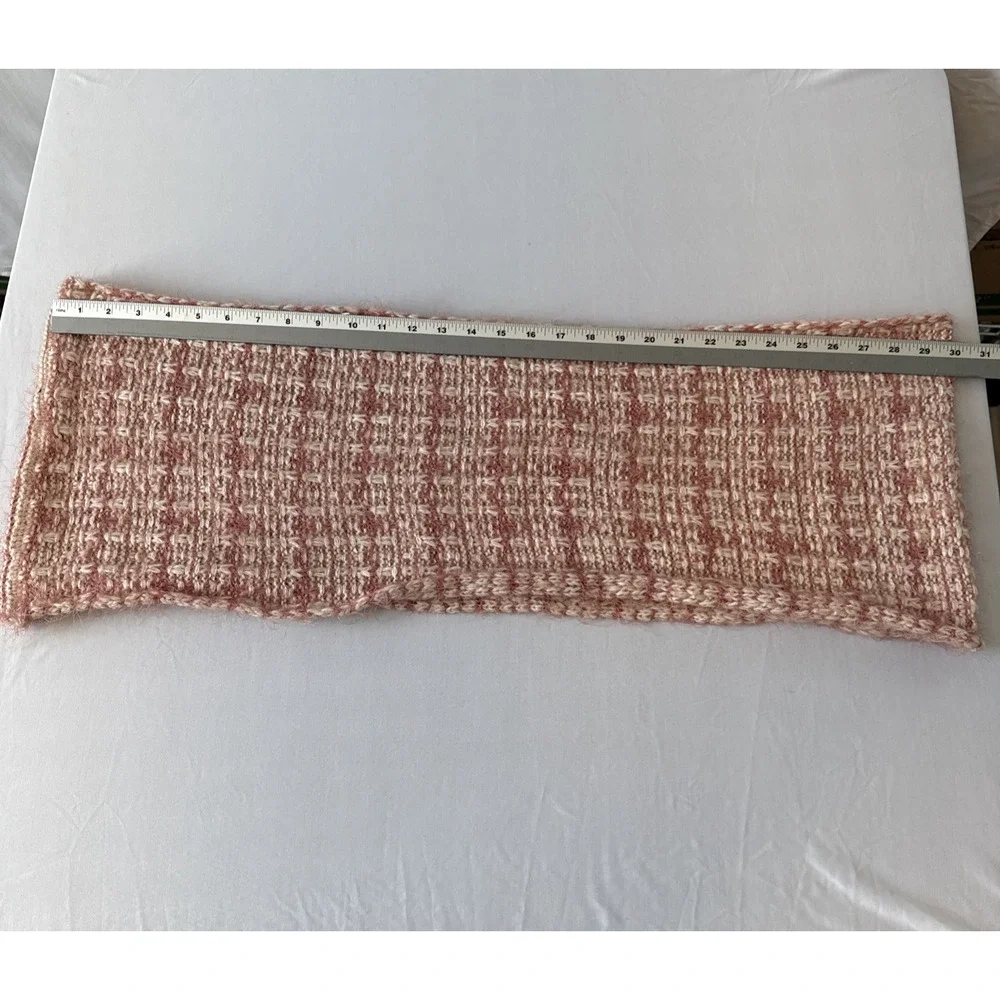 Vince Camato Eyelash Woven Knit Infinity Pink‎ Plaid Scarf Cottagecore Boho Soft